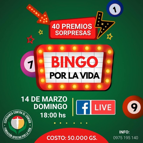 “Bingo por la Vida” se realizará el 14 de marzo