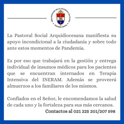 Pastoral Social gestionará insumos médicos y ayudar a pacientes del Ineram