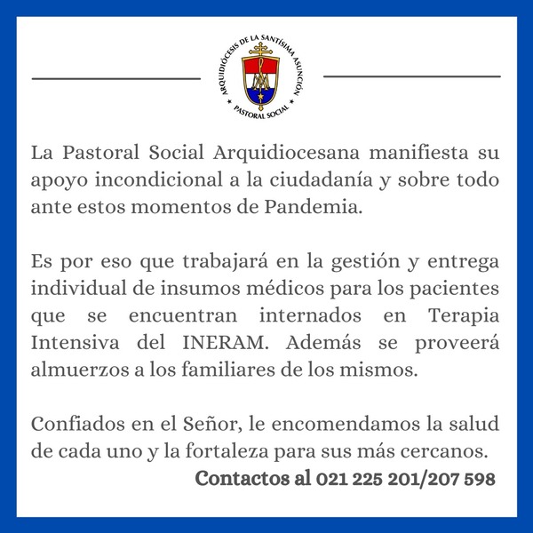Pastoral Social gestionará insumos médicos y ayudar a pacientes del Ineram