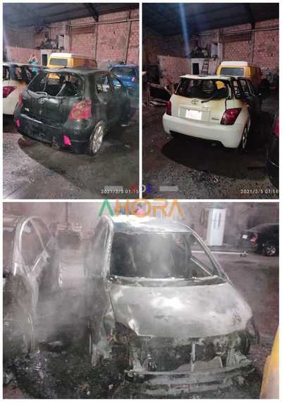 Tres AUTOS consumidos por las llamas en incendio de TALLER en Franco