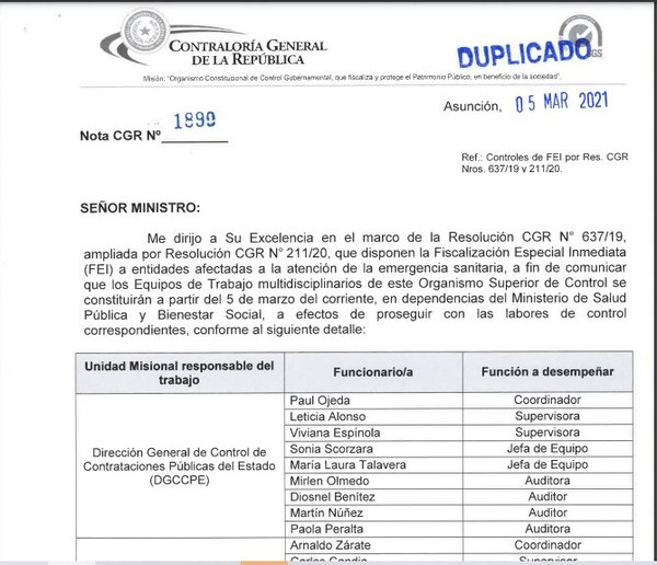 Equipo auditor se instala en Ministerio de Salud: fiscalizarán nuevas compras - Nacionales - ABC Color
