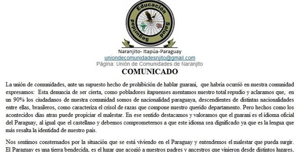 UNIÓN DE COMUNIDADES DE NARANJITO EMITE COMUNICADO POR SUPUESTA DENUNCIA INFUNDADA