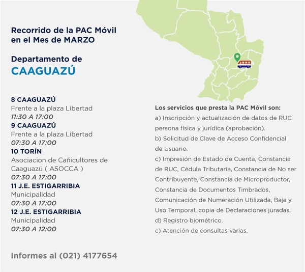 PAC Móvil brinda desde hoy sus servicios gratuitos en Caaguazu