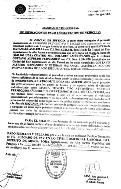 Fraguan orden de secuestro para robar un automóvil con falsificación de firma
