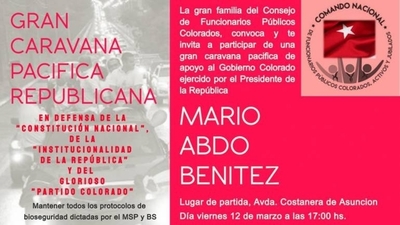 Diario HOY | Funcionarios colorados convocan a "caravana republicana" para brindar apoyo a Mario Abdo