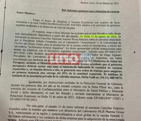 Argentina ofreció vacunas, pero no hubo respuesta por parte de Paraguay