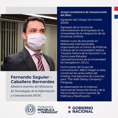 Saguier Caballero Bernades, ministro interino del Mitic - Nacionales - ABC Color