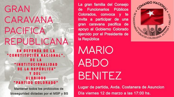 Funcionarios colorados harán caravana pro Abdo, el mismo día de acto en contra - ADN Digital