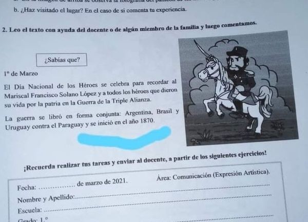 El MEC se equivoca en año de la Guerra Grande - Nacionales - ABC Color