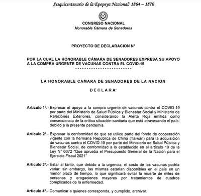 Senado declara "conformidad" con reasignación de préstamo no reembolsable de Taiwán para comprar vacunas - ADN Digital
