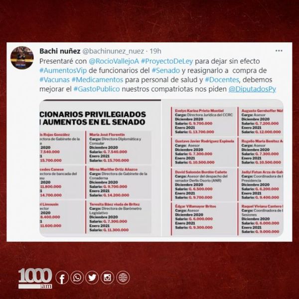 Buscarán dejar sin efecto aumento vip en el Senado