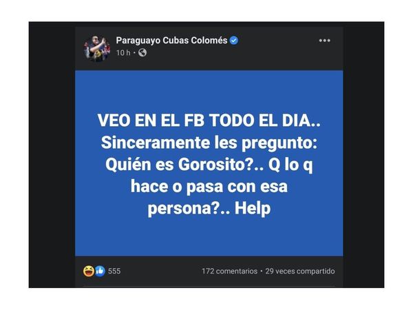 Payo preguntó quién es Gorosito y armó guarará en Facebook