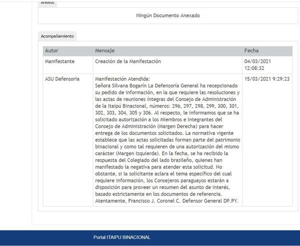 Itaipú se niega a brindar documentos de actas y resoluciones a la prensa - Nacionales - ABC Color