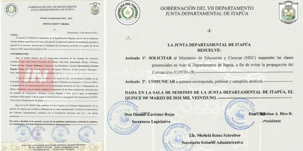 GOBERNACIÓN PROPONE LA SUSPENSIÓN CLASES PRESENCIALES EN ITAPÚA EN PROTECCIÓN A LA NIÑEZ