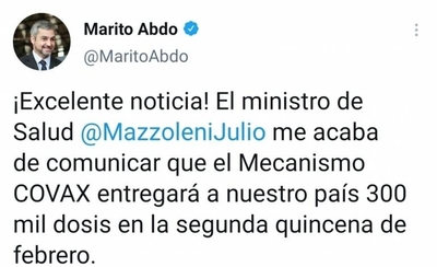 Diario HOY | Abdo anunció vacunas para febrero, dinero estuvo en cuenta errónea hasta marzo