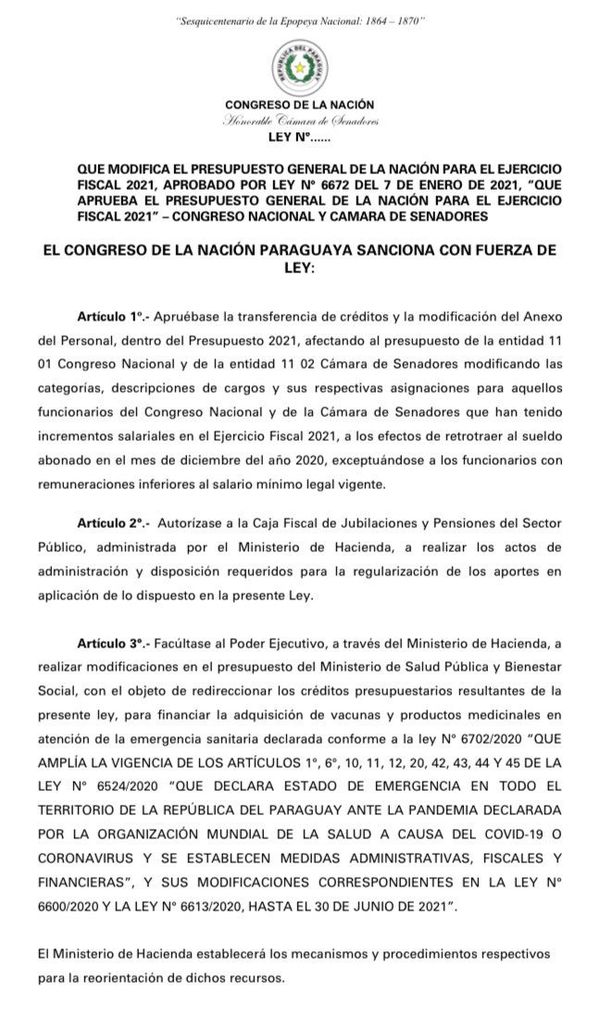 Presentan proyecto de ley para anular aumentazos en el Senado - Nacionales - ABC Color