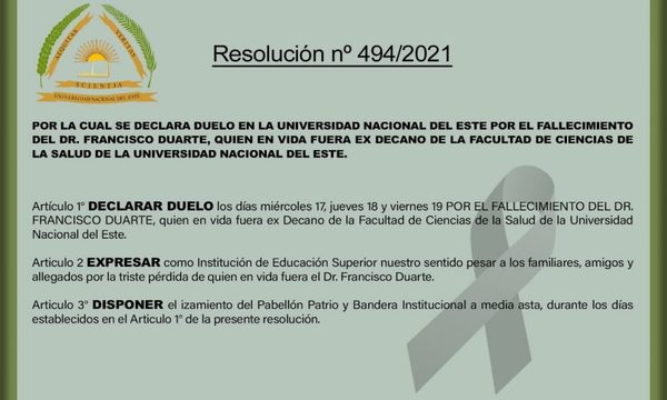 UNE declara duelo por fallecimiento de primer decano de FACISA