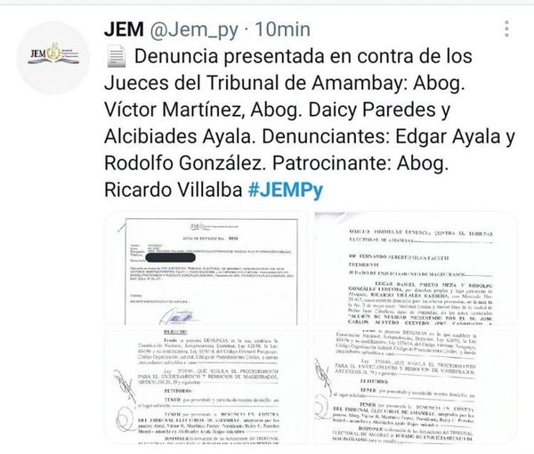 Jurado de Enjuiciamiento investigará a Jueces del Tribunal Electoral de Amambay por habilitar 4ª periodo a intendente Jose C. Acevedo