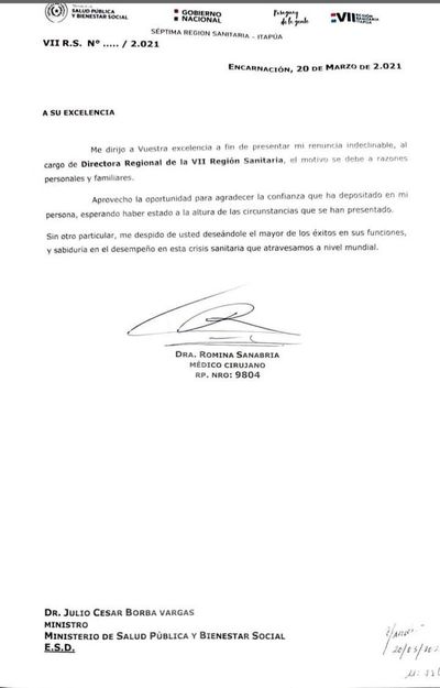 Renuncia directora de la Región Sanitaria de Itapúa - Nacionales - ABC Color