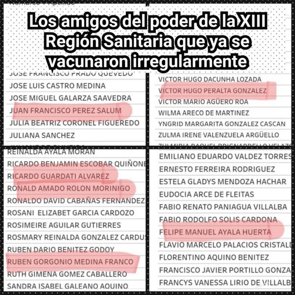 Filtran los nombres de médicos que se vacunaron irregularmente en la XIII Región Sanitaria