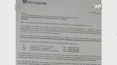 Proveedora de Oxígeno exige pago de deuda al Ministerio de Salud - SNT