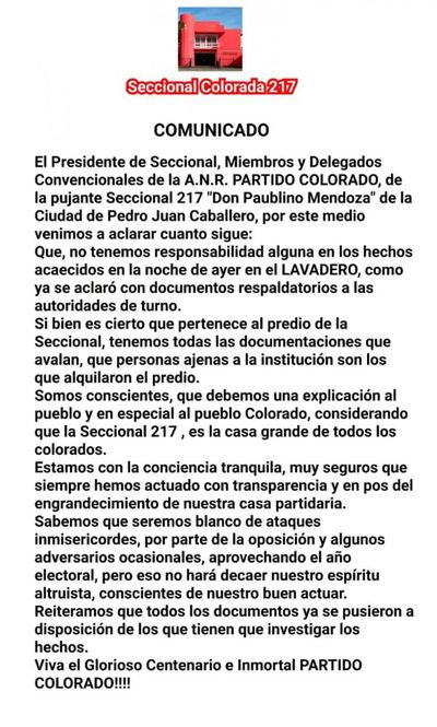 Comunicado de la Seccional N° 217