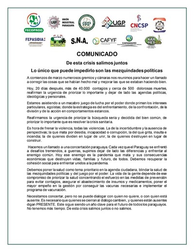 Gremios de la producción y la industria llaman a la unidad para salir de la crisis - El Trueno