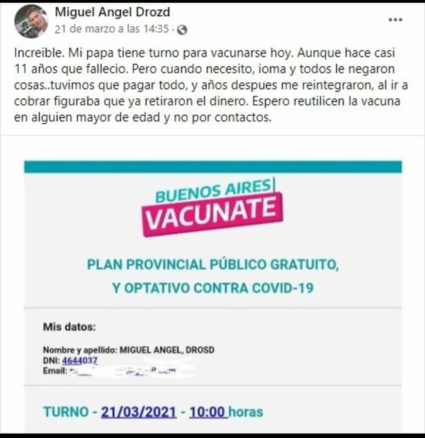 Falleció hace 11 años pero lo citaron para vacunarse – Prensa 5