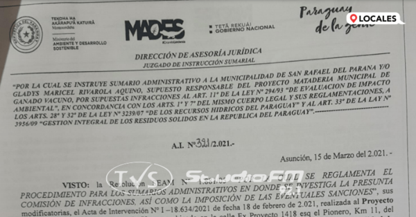 MADES DISPONE SUMARIO ADMINISTRATIVO A LA MUNICIPALIDAD DE SAN RAFAEL DEL PRÁ Y CONTRA LA ACTUAL INTENDENTA