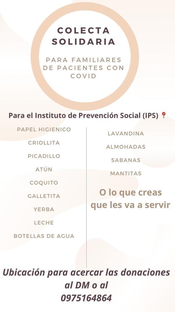 ORGANIZAN COLECTA PARA FAMILIARES DE PACIENTES CON COVID