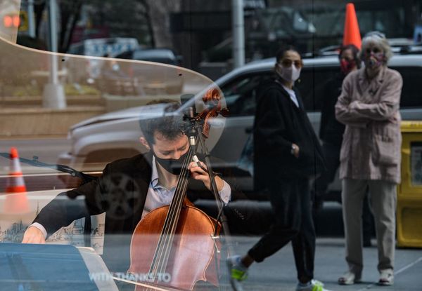 Conciertos en la calle: músicos de Nueva York usan vitrinas como escenario