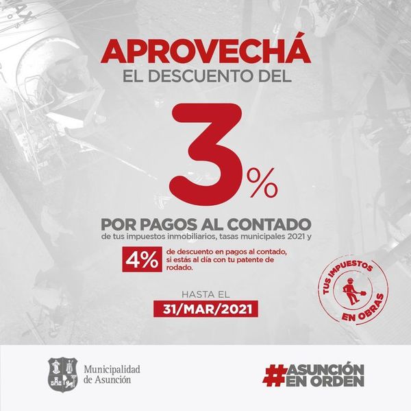 Comuna asuncena hará descuentos en pago de impuestos hasta el miércoles - Nacionales - ABC Color