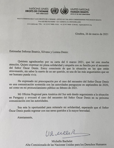 Bachelet responde a hijas de Óscar Denis
