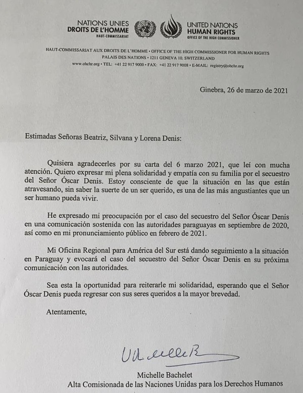 Bachelet responde a hijas de Óscar Denis