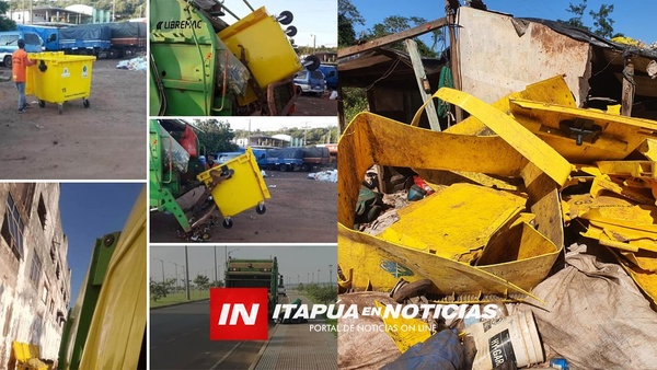 CONTENEDORES DONADOS FUERON ENCONTRADOS DESTRUIDOS EN EL VERTEDERO.
