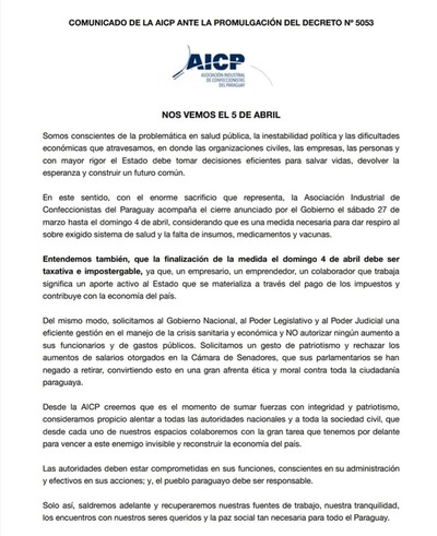Confeccionistas piden no postergar cierre de comercios más allá del 4 de abril - ADN Digital