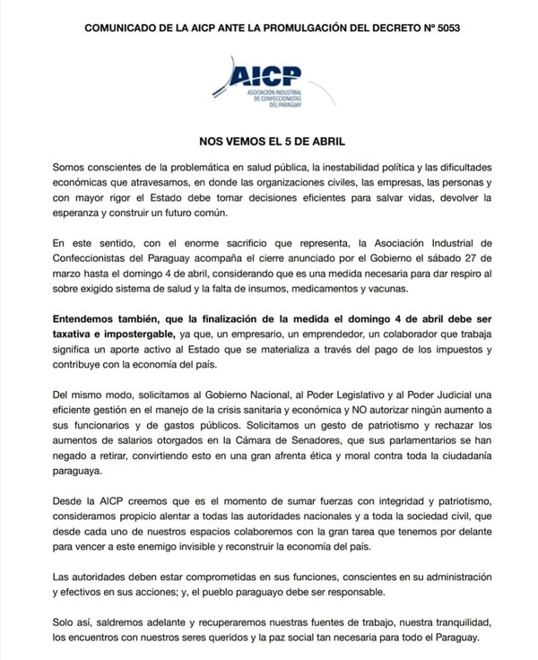 Confeccionistas piden no postergar cierre de comercios más allá del 4 de abril - ADN Digital