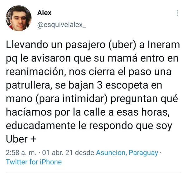 Uber denuncia extorsión policial a un hombre que iba al Ineram para auxiliar a su madre | OnLivePy