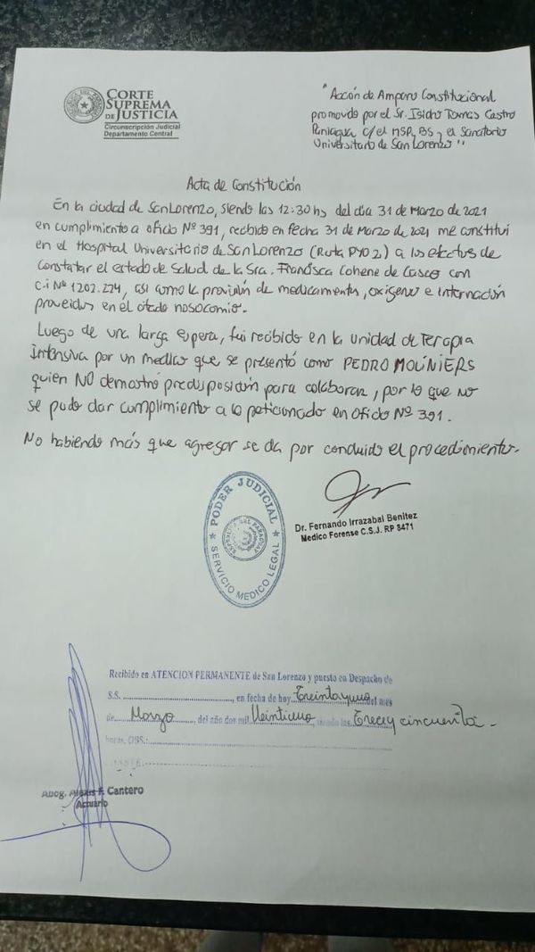 Medida cautelar para garantizar permanencia de paciente en UTI - Nacionales - ABC Color