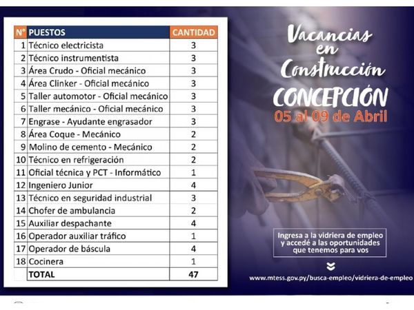 Vacancias en celulosa de Concepción
