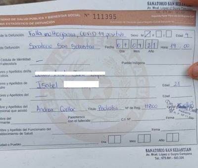 Certifican que niño de 3 años murió por Covid-19, familiares dudan