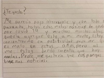 Alumnito a su profe: "me gustaría que nos pongas de ejercicios buenas noticias"