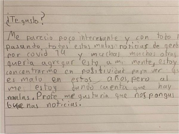 Alumnito a su profe: "me gustaría que nos pongas de ejercicios buenas noticias"