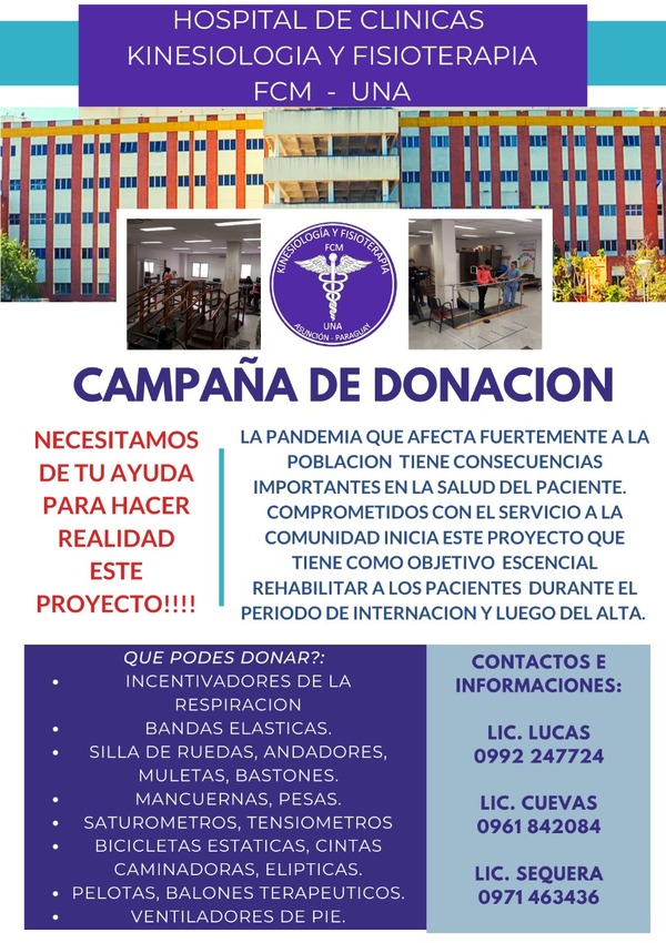 Piden donación de equipos para rehabilitar a pacientes COVID-19 » San Lorenzo PY