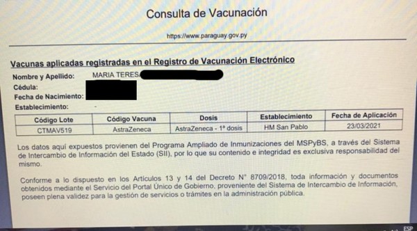 Denuncia que su madre figura como vacunada, pero ni siquiera la inscribió - Noticiero Paraguay