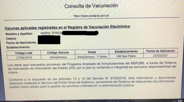 Denuncia que su madre figura como vacunada, pero ni siquiera la inscribió