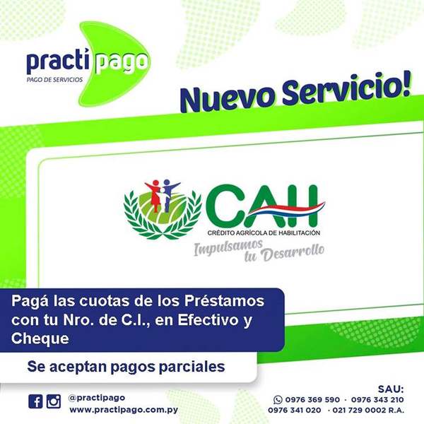 CAH amplía bocas de cobranzas electrónicas para pago de préstamos | .::Agencia IP::.