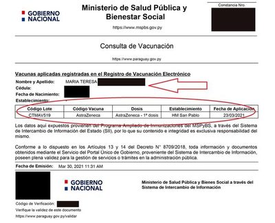 Docente aparece en lista de vacunados, pero nunca recibió las dosis