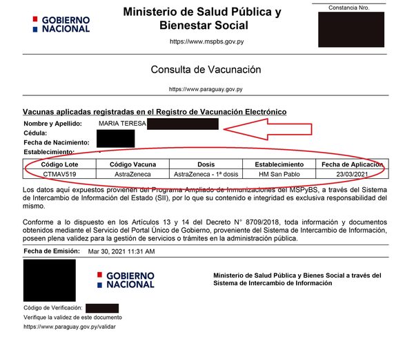 Docente aparece en lista de vacunados, pero nunca recibió las dosis