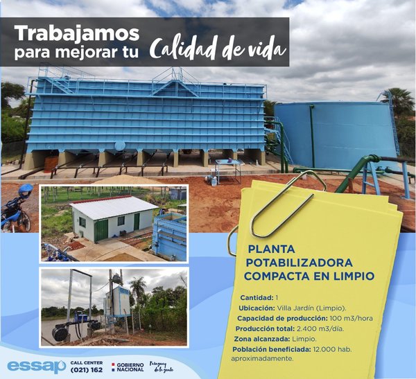 Planta potabilizadora de la Essap beneficiará a 12.000 habitantes de la ciudad de Limpio